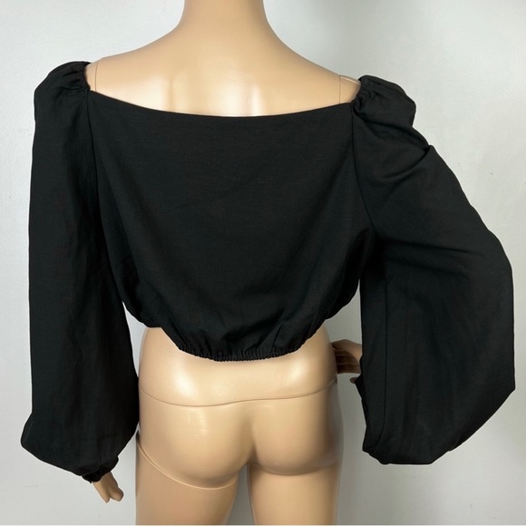 NEW & OTHER STORIES BLACK BALLOON SLEEVE CROP TOP - Picture 7 of 7
